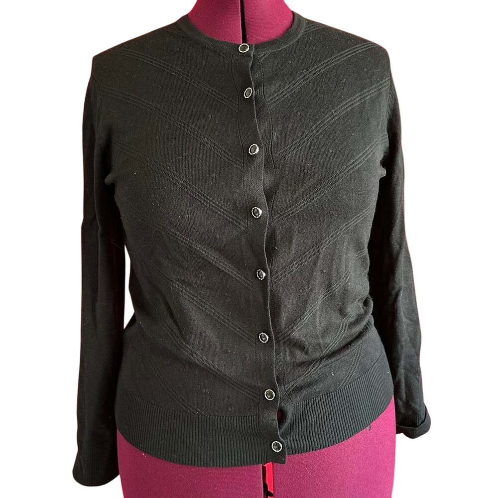 Vintage Cardigan Womens Size XL Black Textured Classic Retro Business Casual